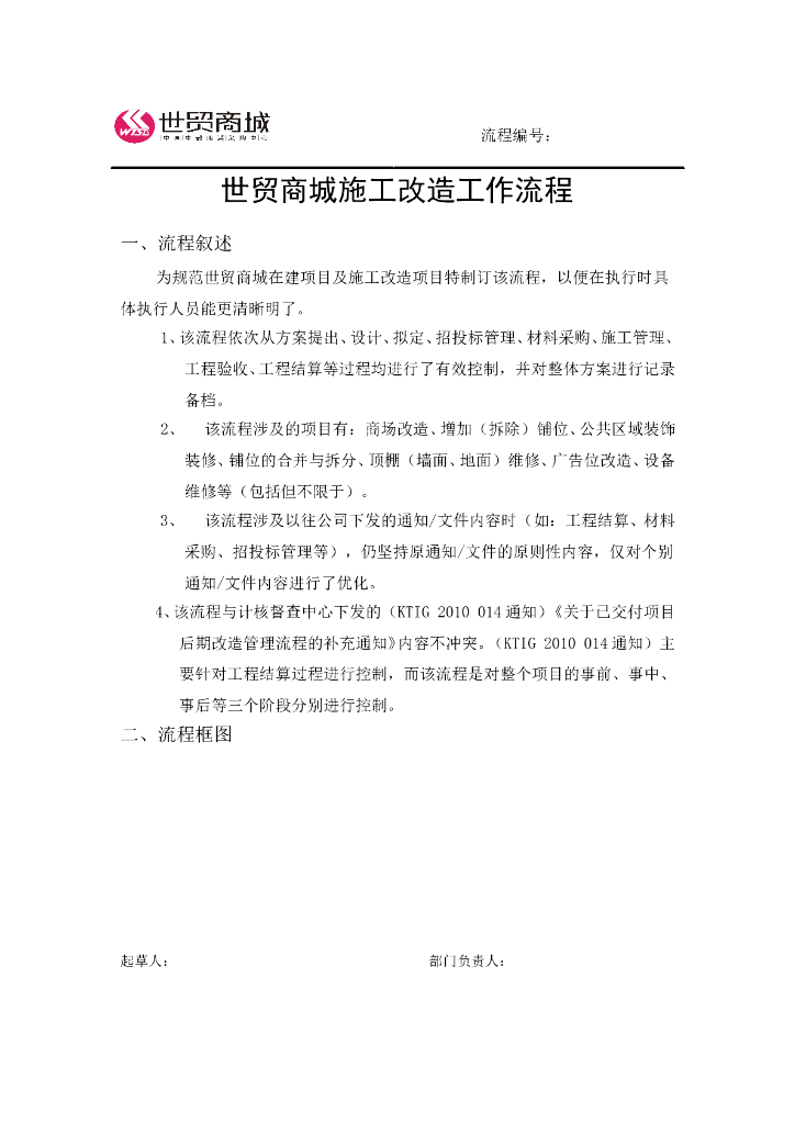 世贸商城施工改造工作流程