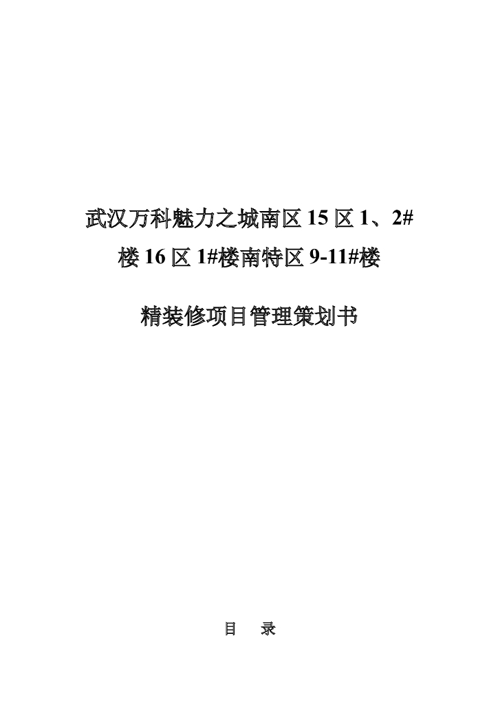 武汉知名地产魅力之城南区精装修工程项目策划书