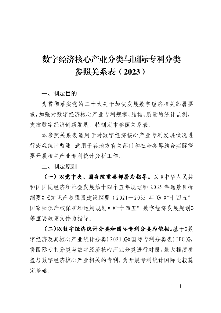 数字经济核心产业分类与国际专利分类参照关系表（2023）