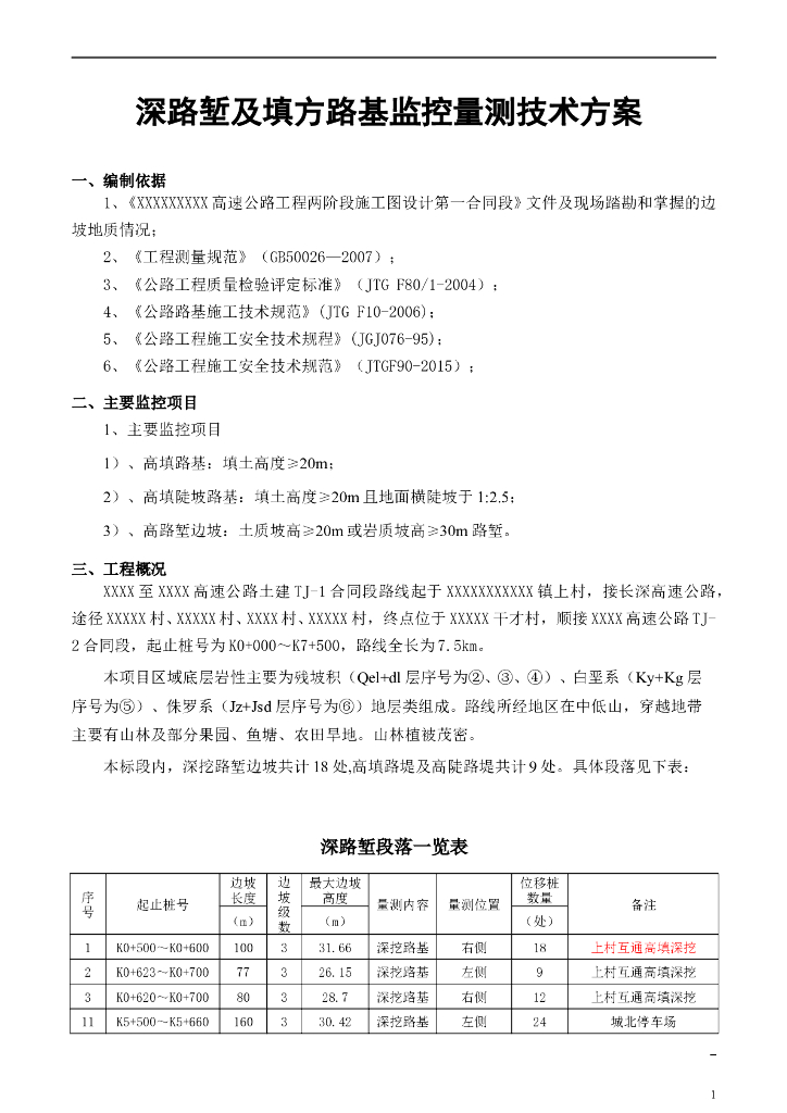 深路堑及填方路基监控量测技术方案