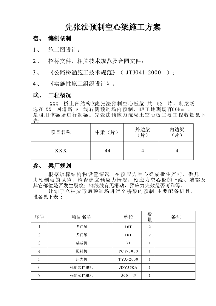 先张法预制空心梁施工方案