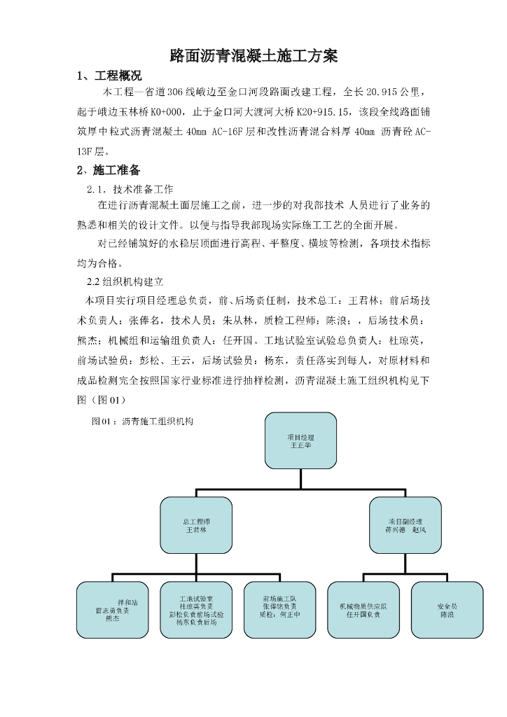 省道路面改建沥青混凝土施工方案（word，19页）