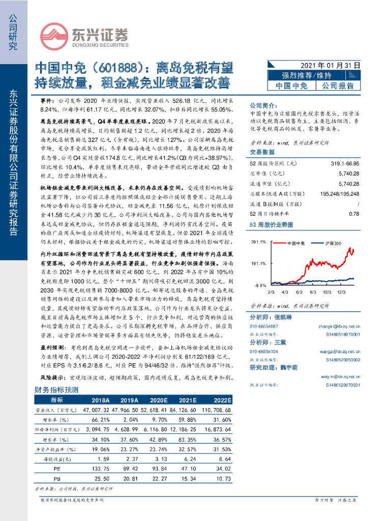 东兴证券：中国中免（601888）-离岛免税有望持续放量，租金减免业绩显著改善