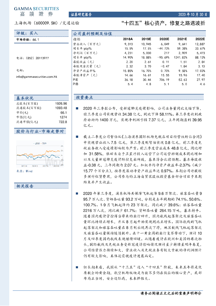 嘉谟证券：上海机场（600009）-“十四五”核心资产，修复之路遇波折