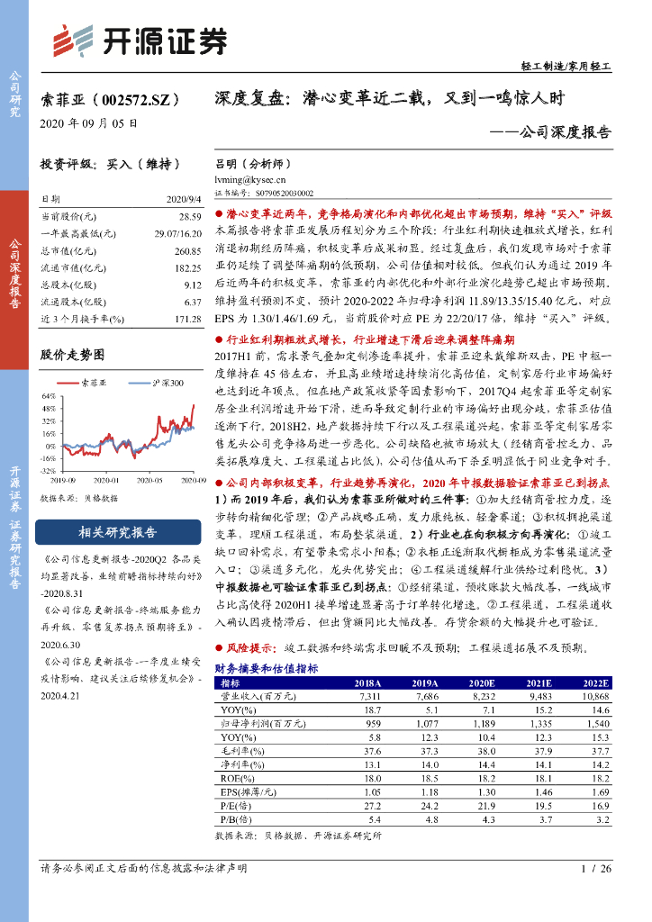 开源证券：索菲亚（002572）-公司深度报告：深度复盘：潜心变革近二载，又到一鸣惊人时