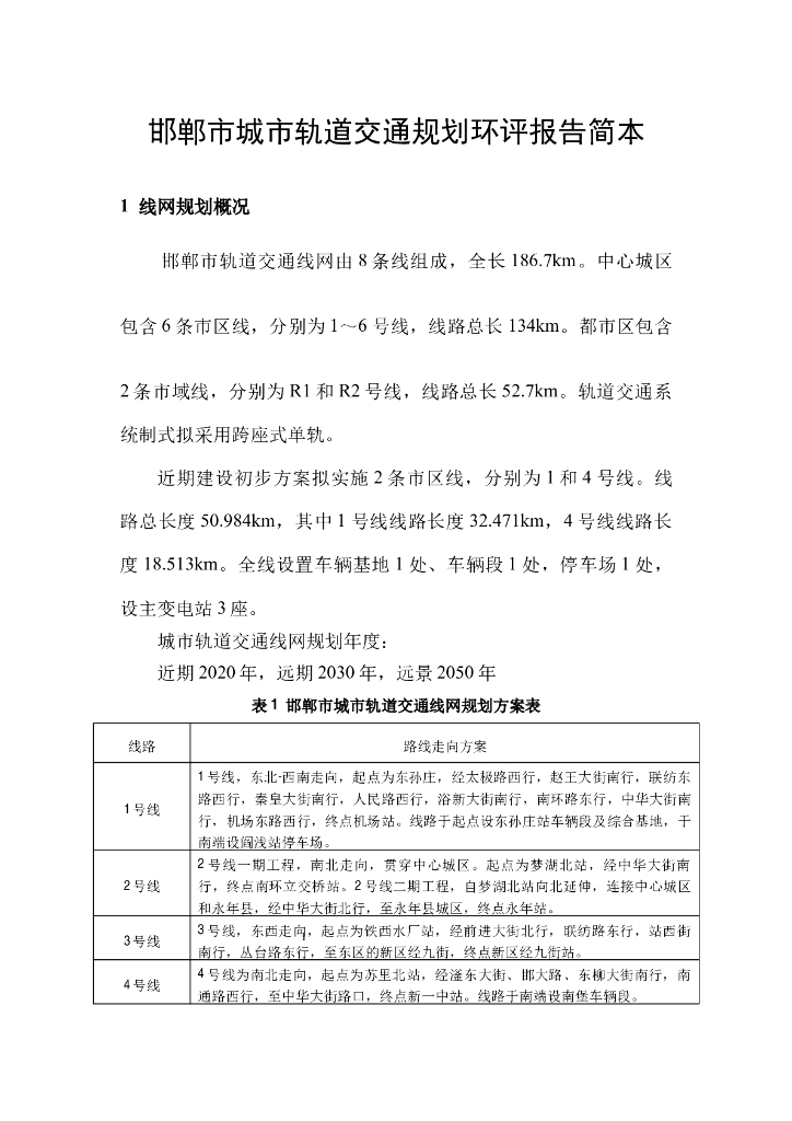 邯郸市城市轨道交通规划环评报告简本