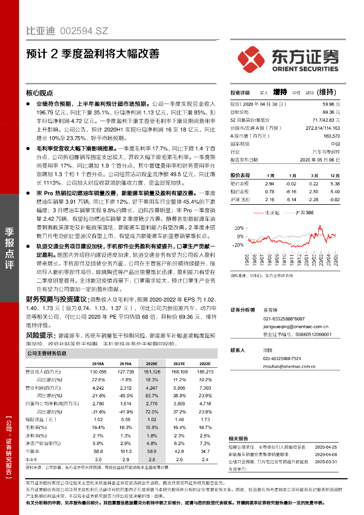 东方证券：比亚迪（002594）-预计2季度盈利将大幅改善