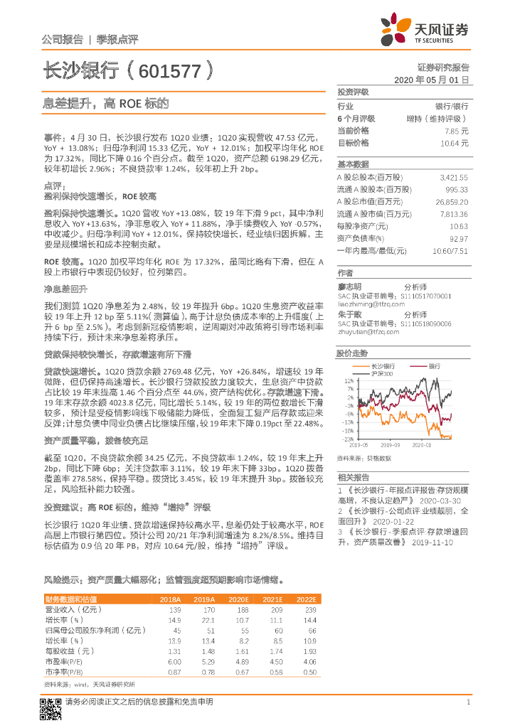 天风证券：长沙银行（601577）-息差提升，高ROE标的
