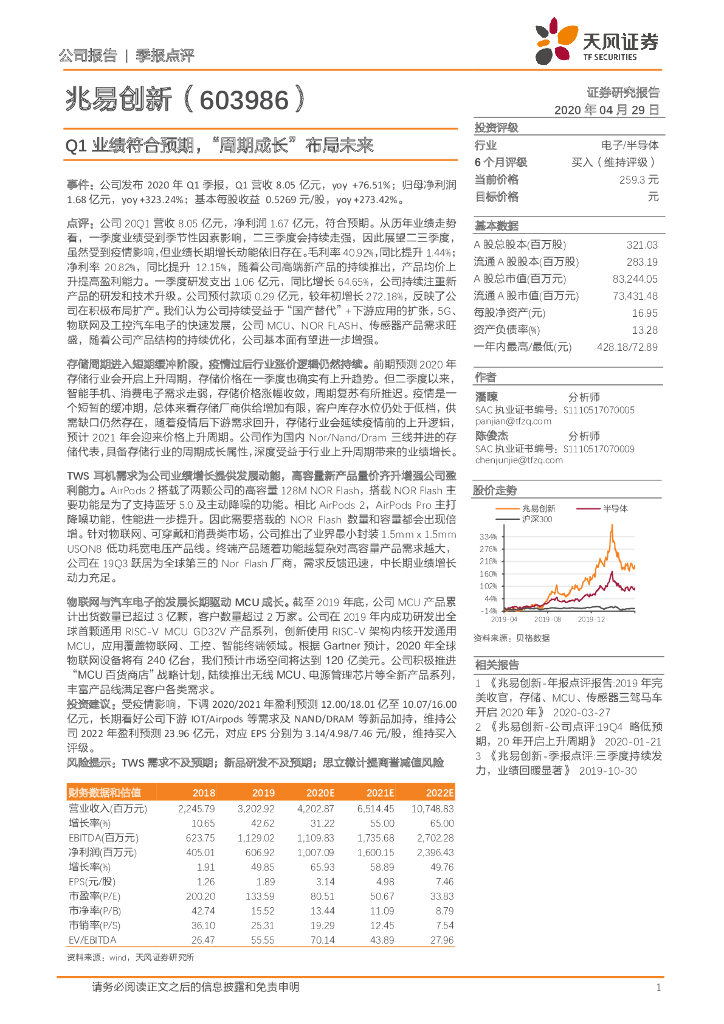 天风证券：兆易创新（603986）-Q1业绩符合预期，“周期成长”布局未来