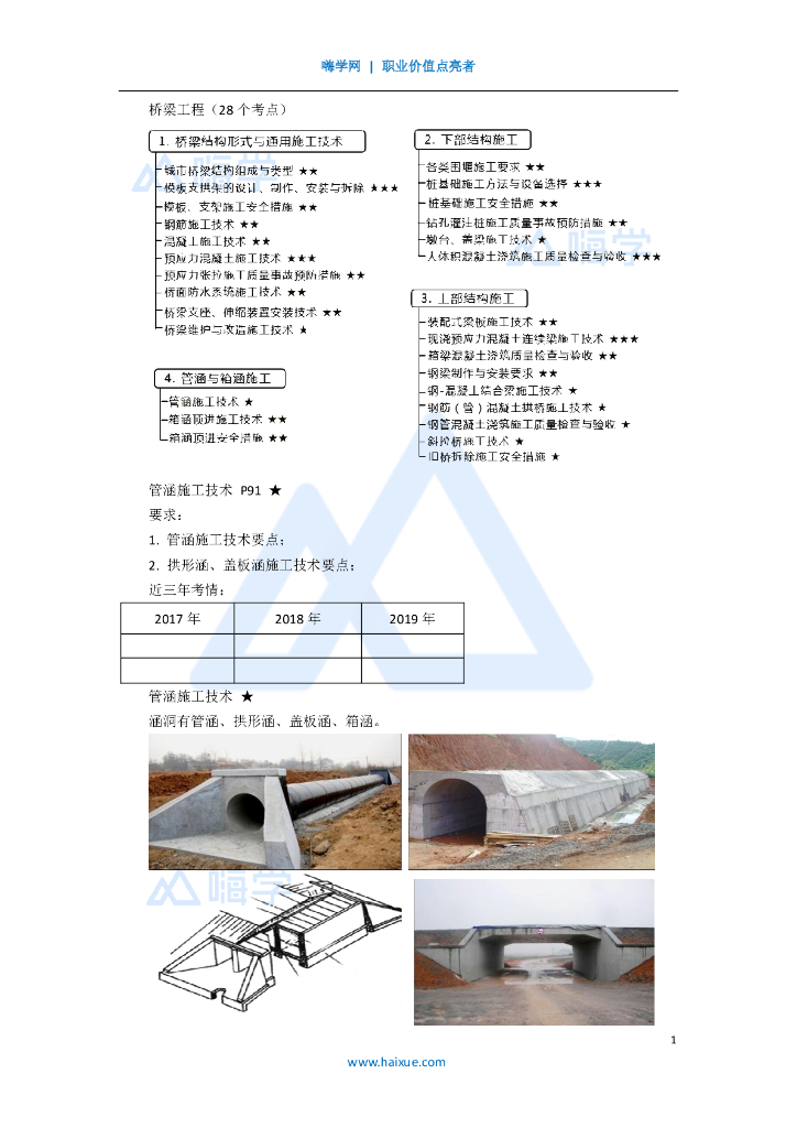 2020一级建造师市政涵洞施工考点解析