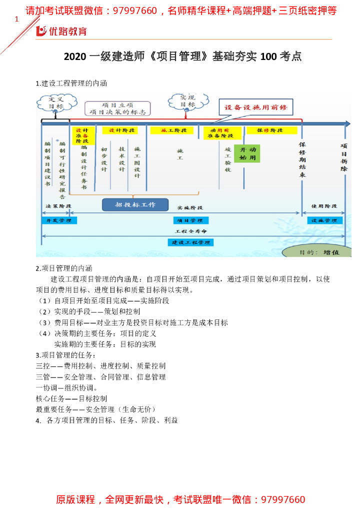 2020一级建造师施工管理基础夯实100考点