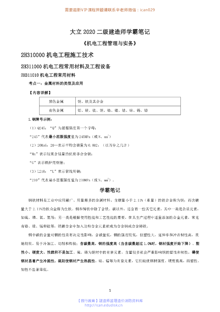 2020二级建造师机电实务学霸笔记