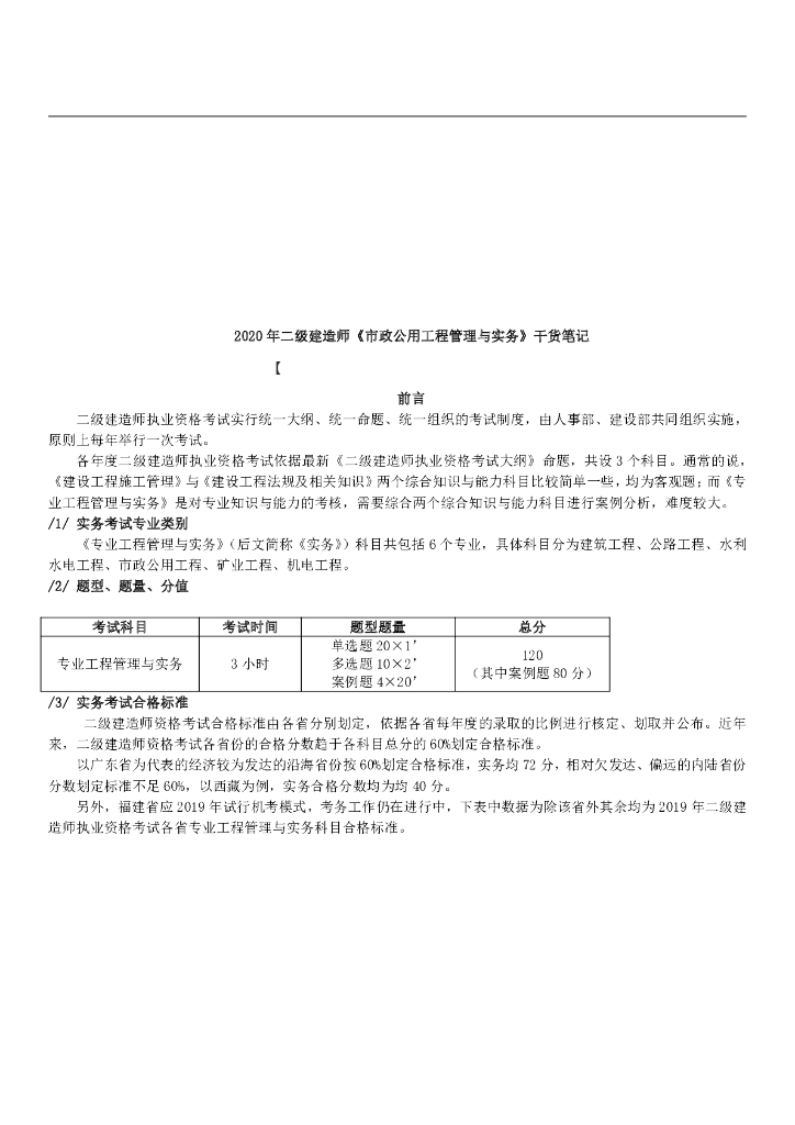 2020年二建法规/建筑/管理/市政干货笔记