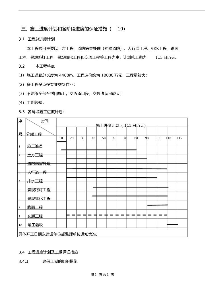 市政工程施工进度计划和各阶段进度保证措施