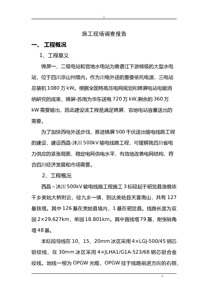 施工现场调查报告正文