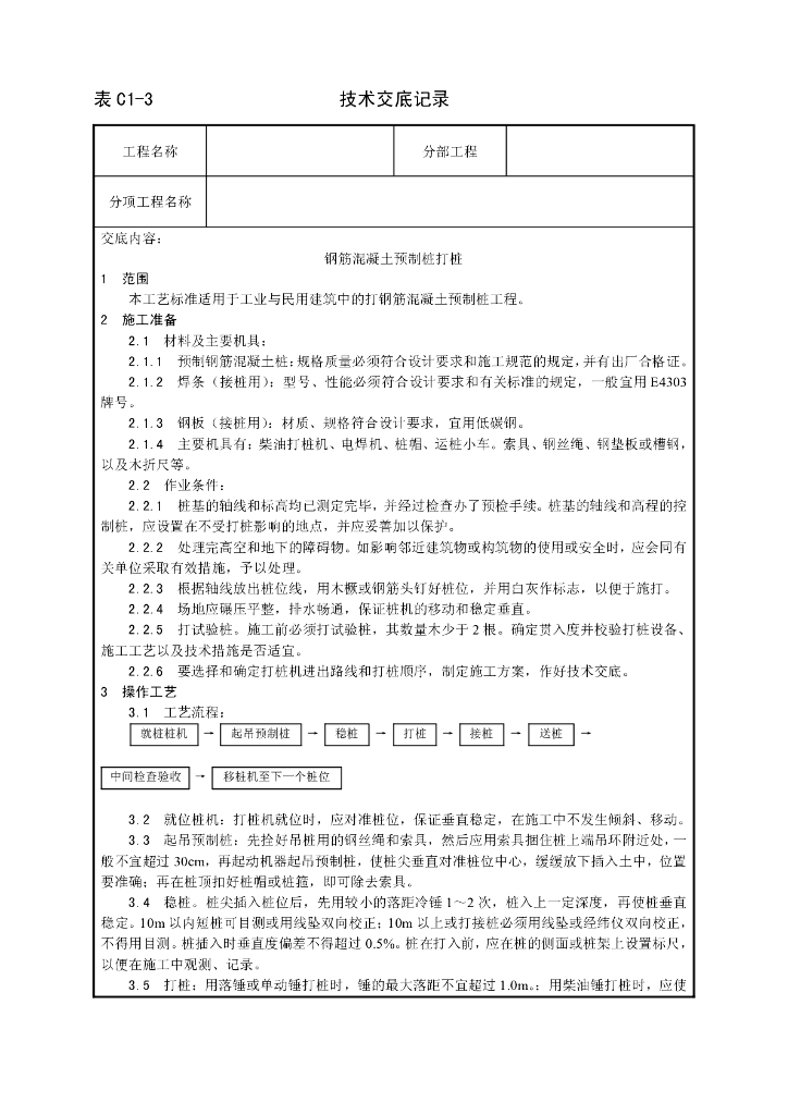 钢筋混凝土预制桩打桩施工工艺