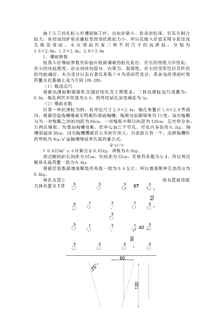 路基抗滑桩人工挖孔爆破参数设计