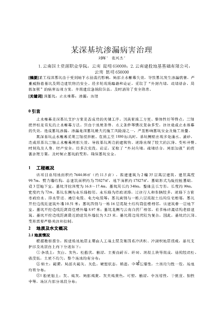 某深基坑渗漏病害治理方法Word+11p