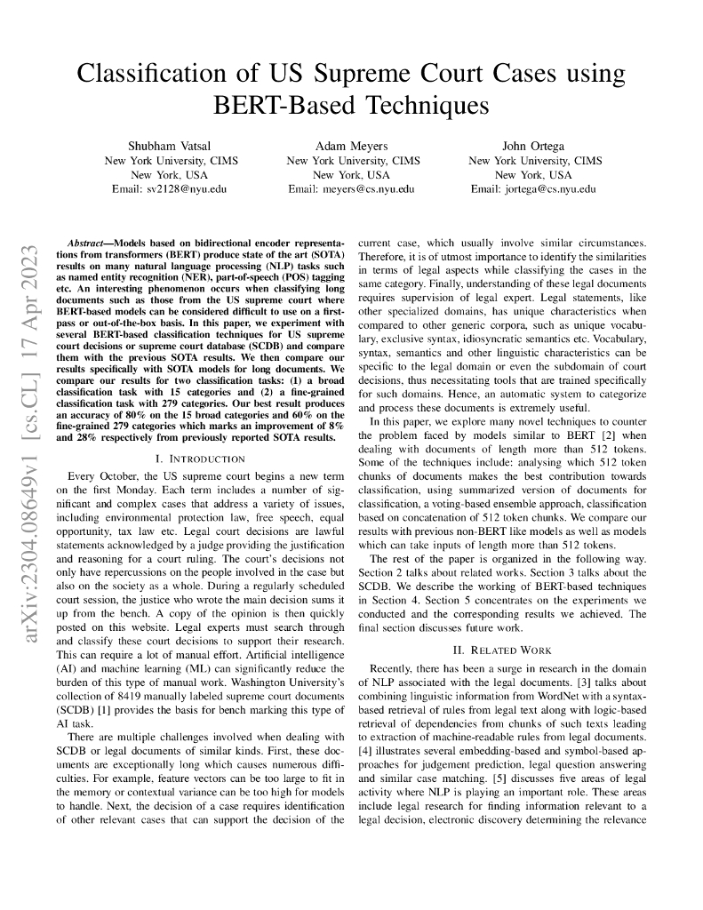 利用基于 BERT 的技术对美国最高法院案例进行分类（英文版）