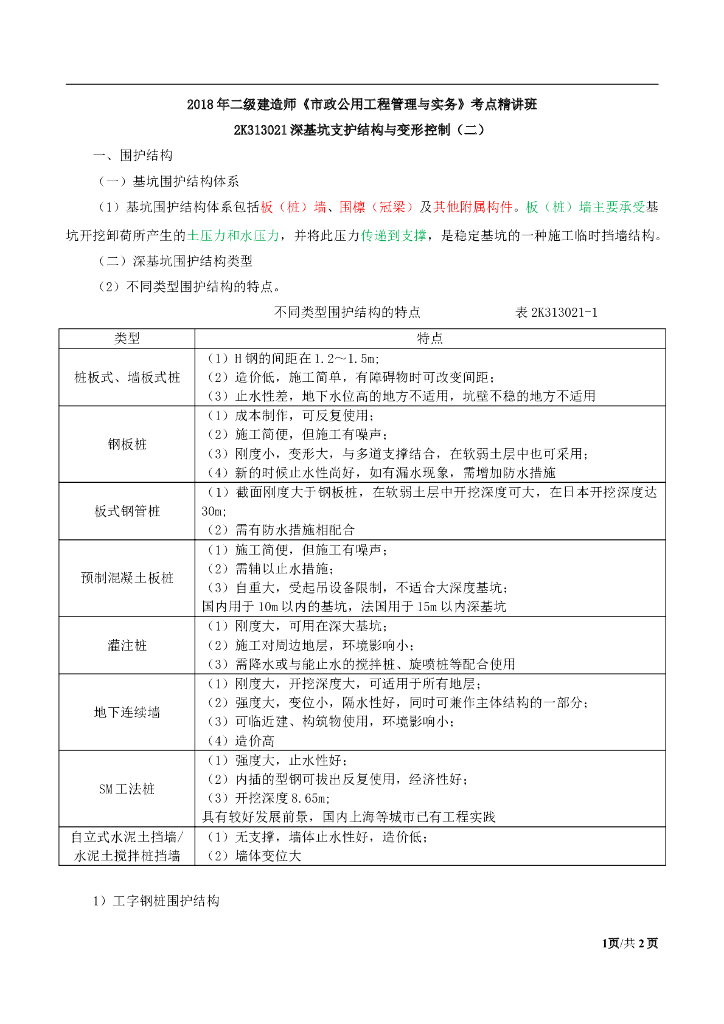 深基坑支护结构与变形控制考点解析（二）