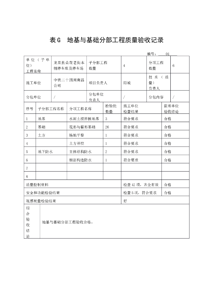 地基与基础分部工程质量验收记录表