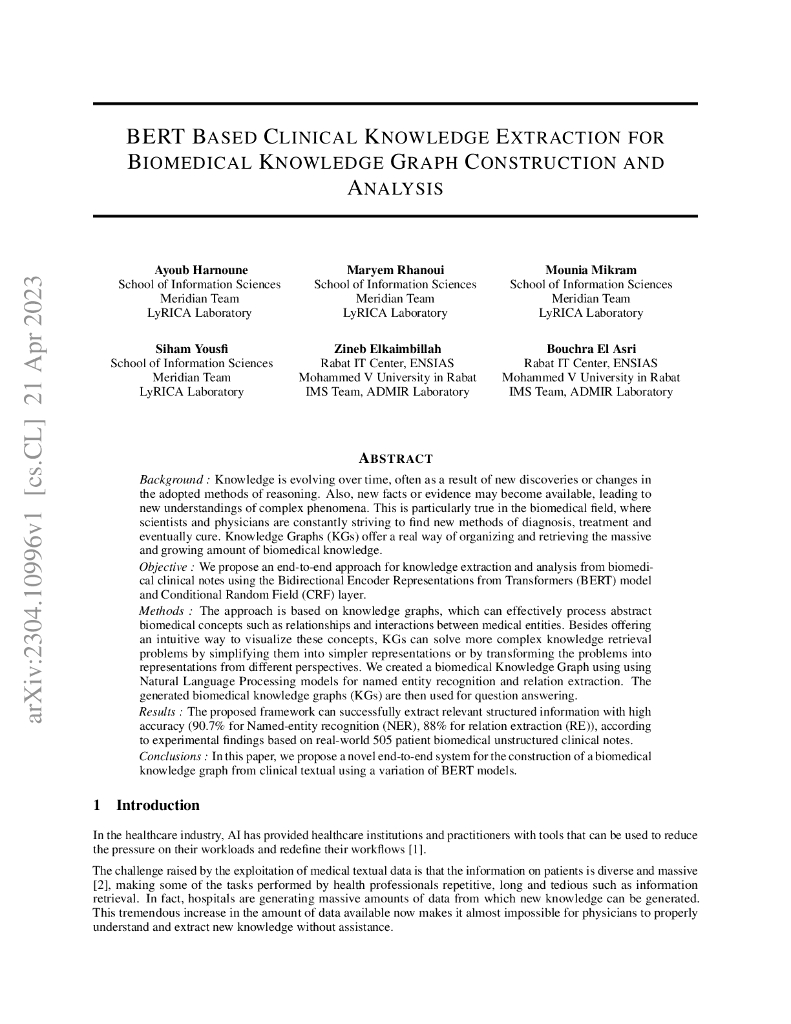 基于 BERT 的临床知识提取用于生物医学知识图谱构建和分析（英文版）