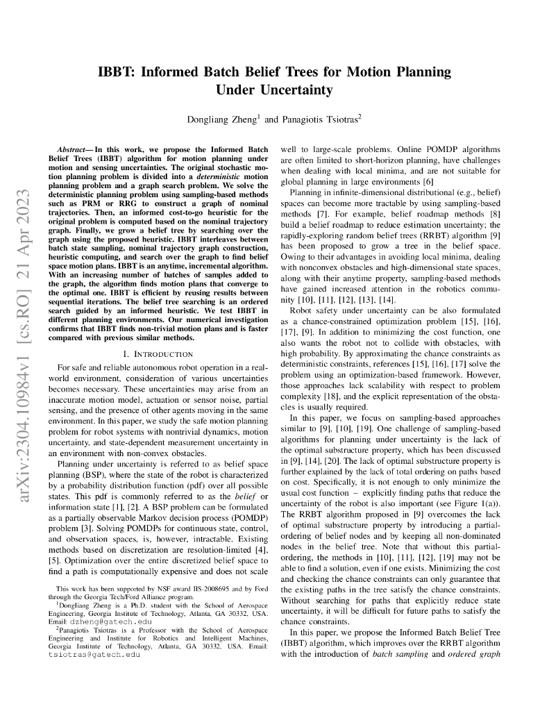 基于信息批次置信树的不确定性运动规划（英文版）