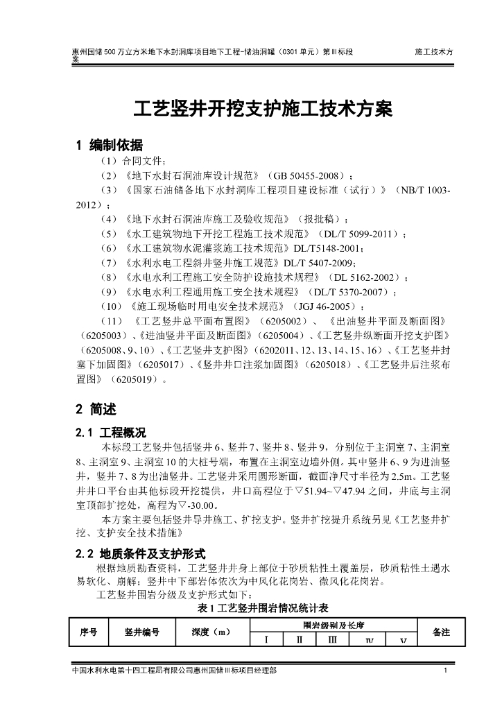 工艺竖井开挖支护施工技术方案（清楚明了）