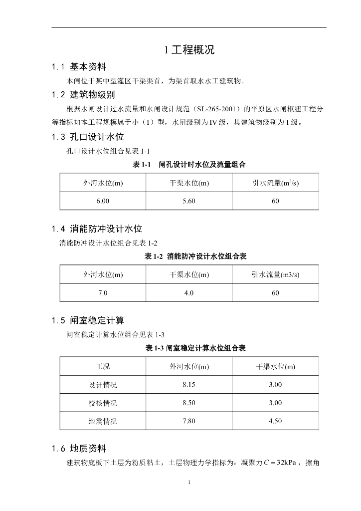 取水水工建筑物进水闸设计方案