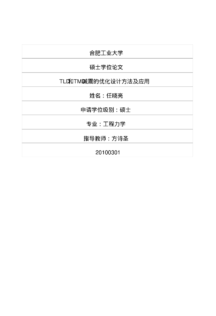 硕士论文-TLD和TMD减震的优化设计方法及应用
