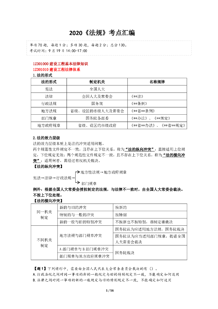 2020一建法规考点精编PDF(56页)