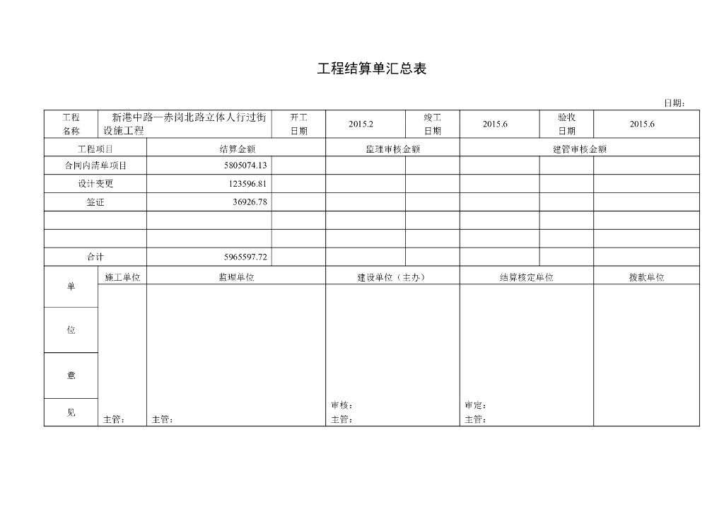 市政工程竣工结算书完整版