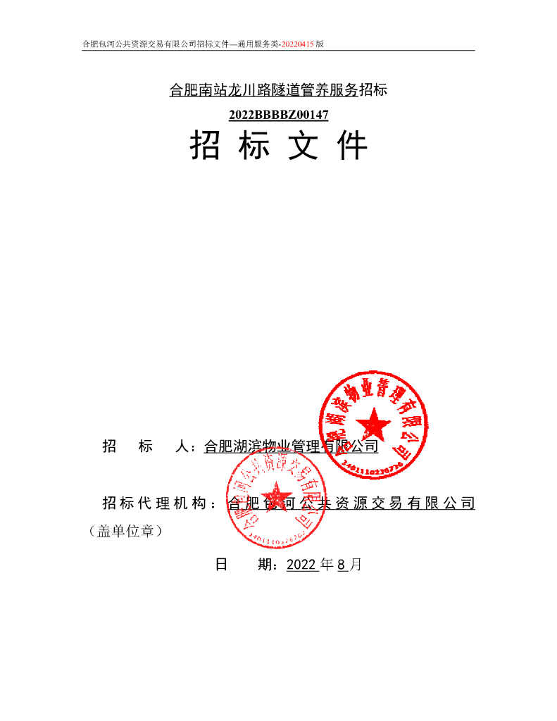 [安徽]隧道管养服务招标文件（2022年）