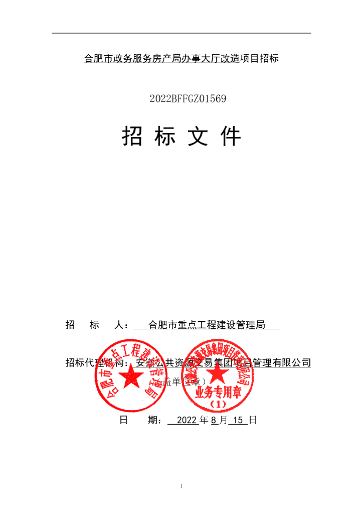 合肥市政务服务房产局办事大厅改造项目招标文件