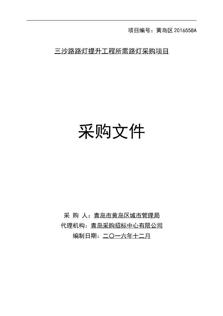 路灯提升工程所需路灯采购项目采购文件