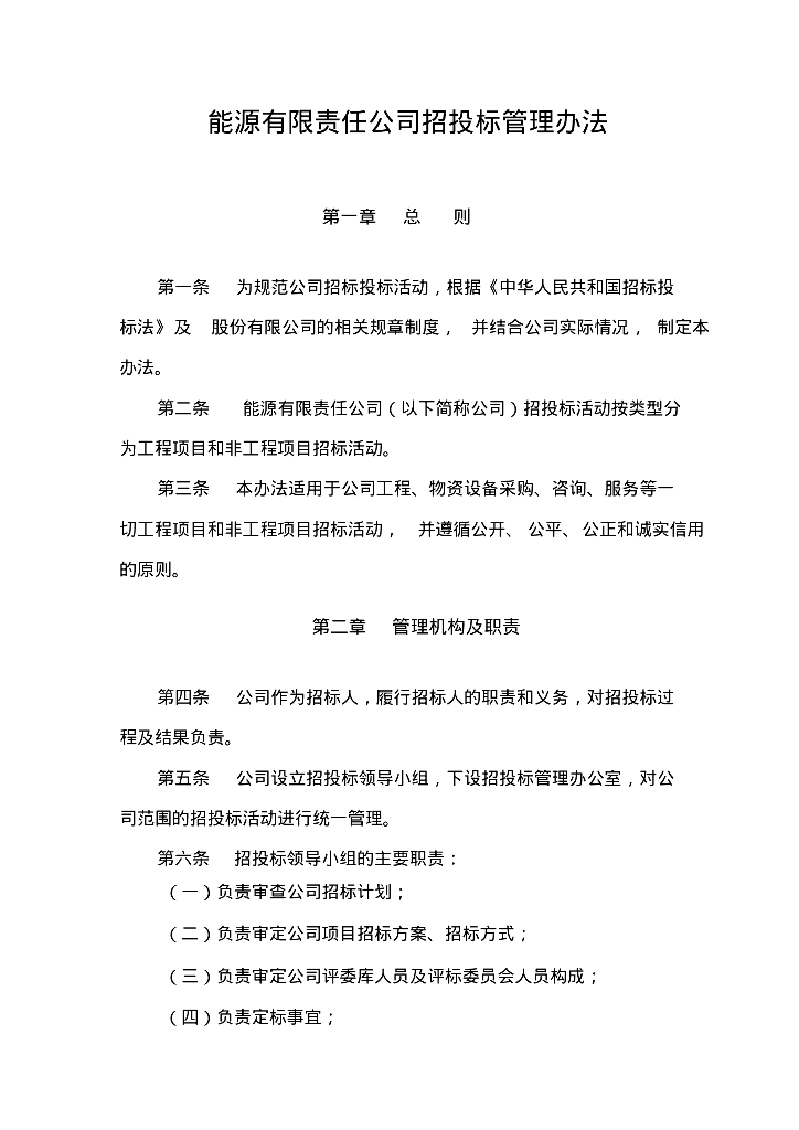 [招投标]能源有限责任公司招投标管理办法