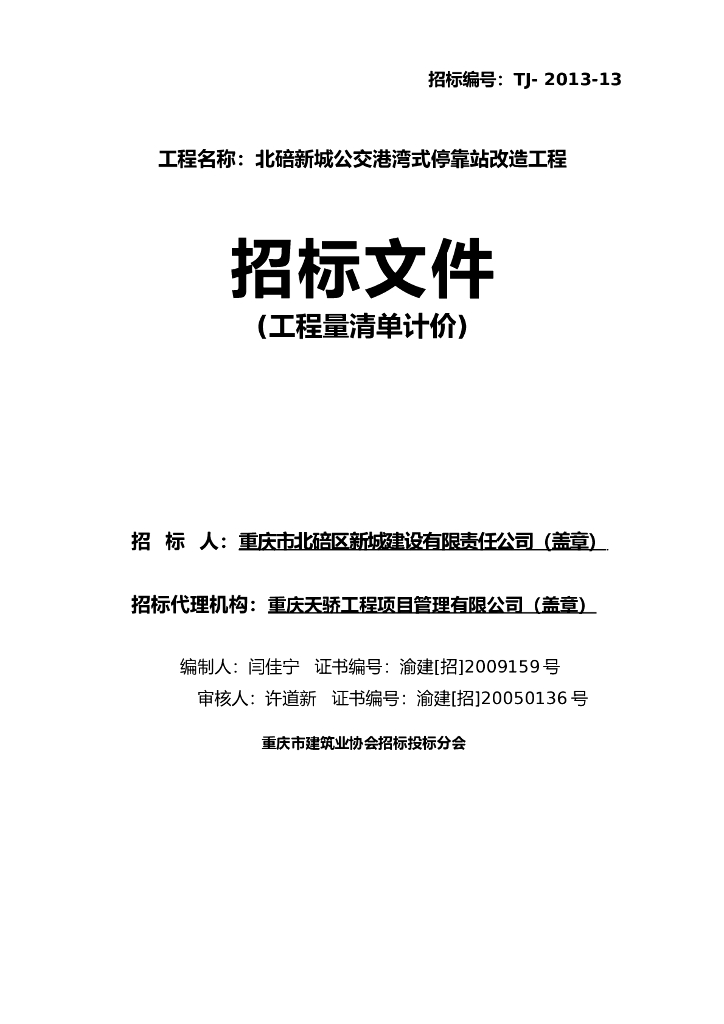 [重庆]新城公交停靠站改造工程招标文件(104页)