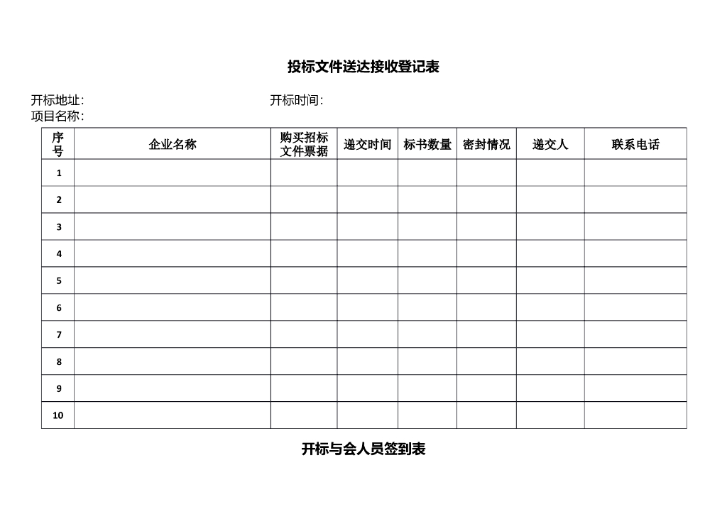 招标代理开标所需全套表格