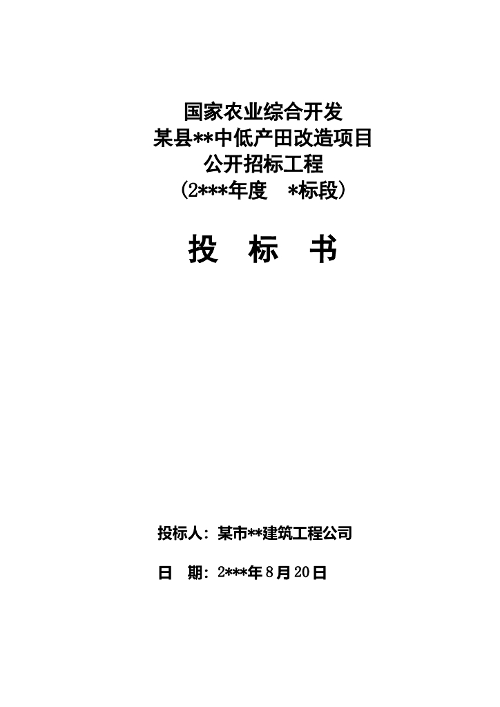 某改造项目公开招标工程投标书