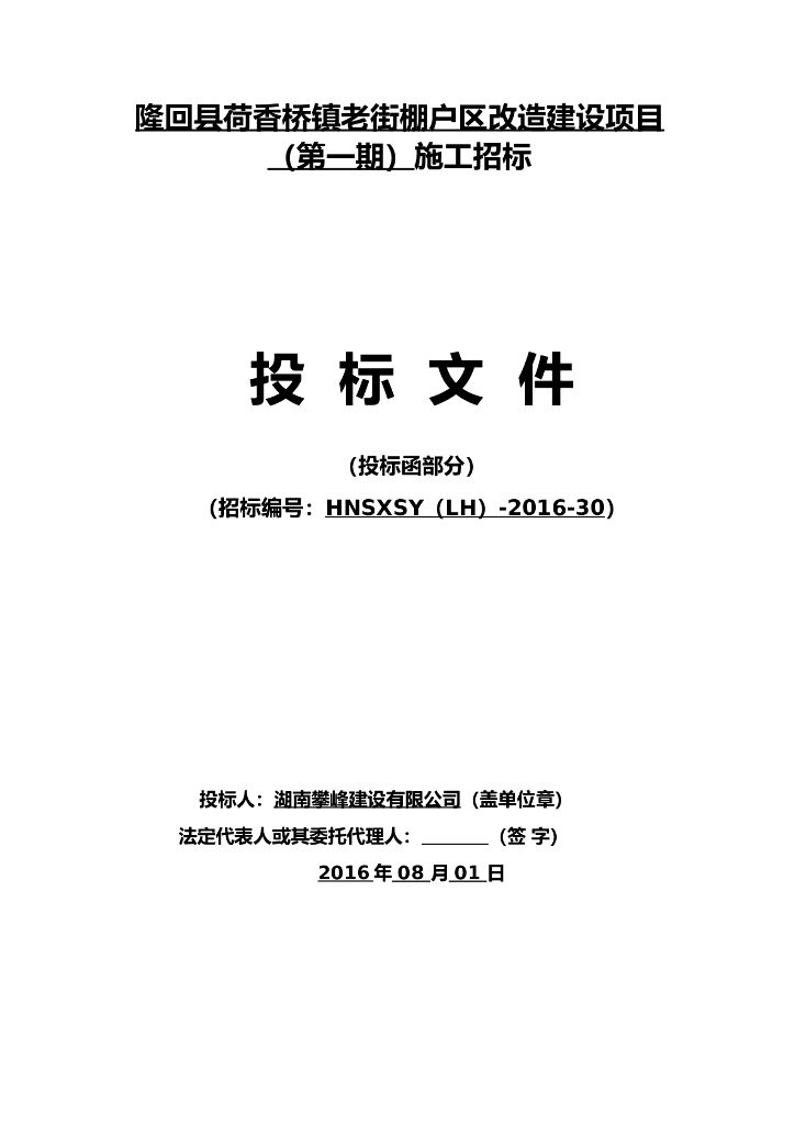 [湖南]老街棚户区改造建设项目投标文件