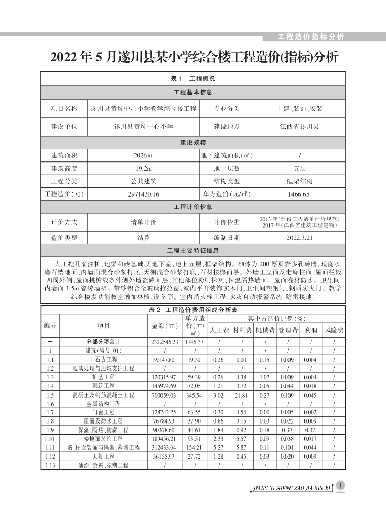 13个教学楼及学生宿舍造价指标分析