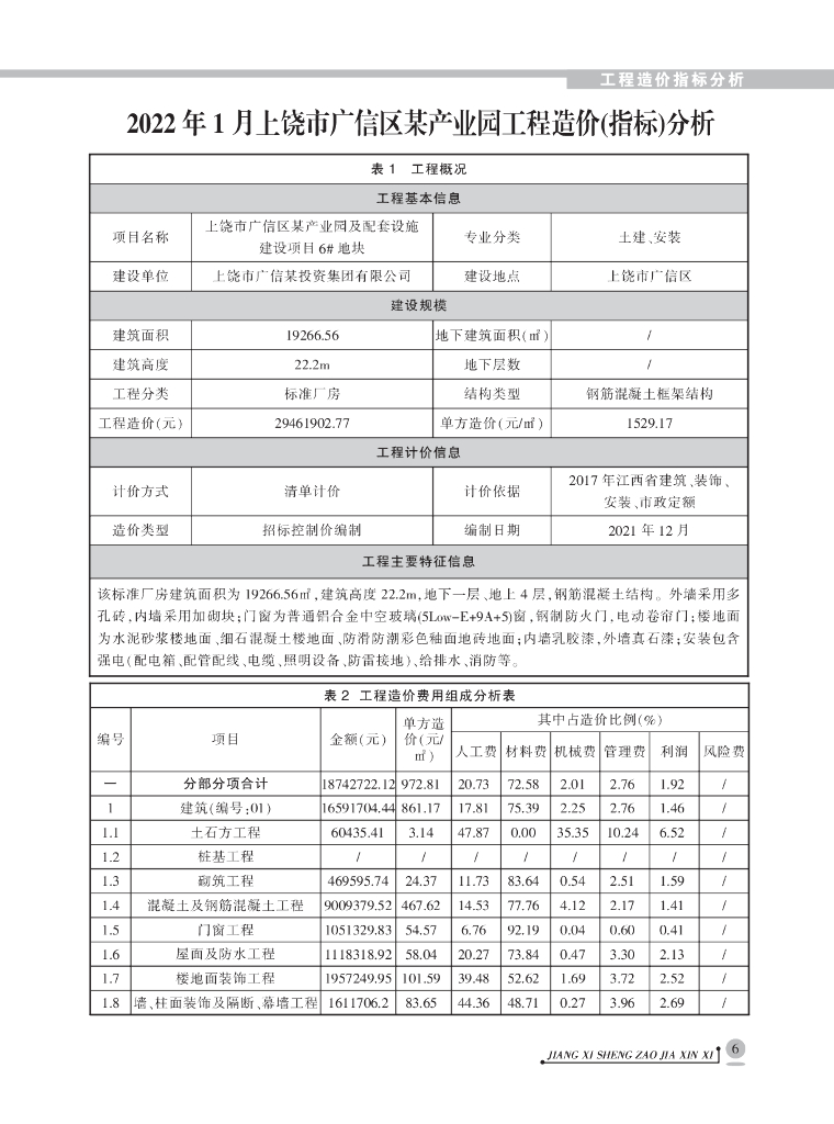 29套产业园厂房办公楼造价指标分析