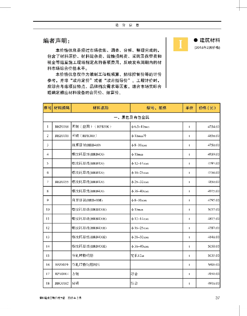 《深圳建设工程价格信息》2018年2月造价信息