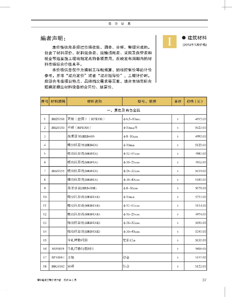 《深圳建设工程价格信息》2018年1月造价信息