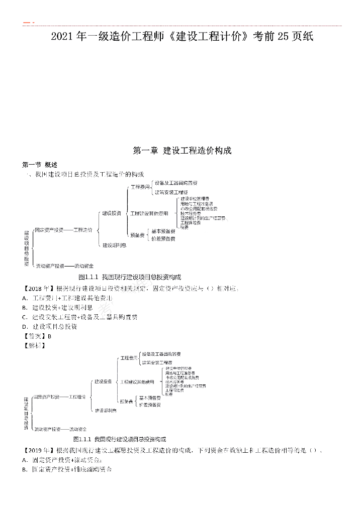 2021年一造《计价》全书必记25页考点