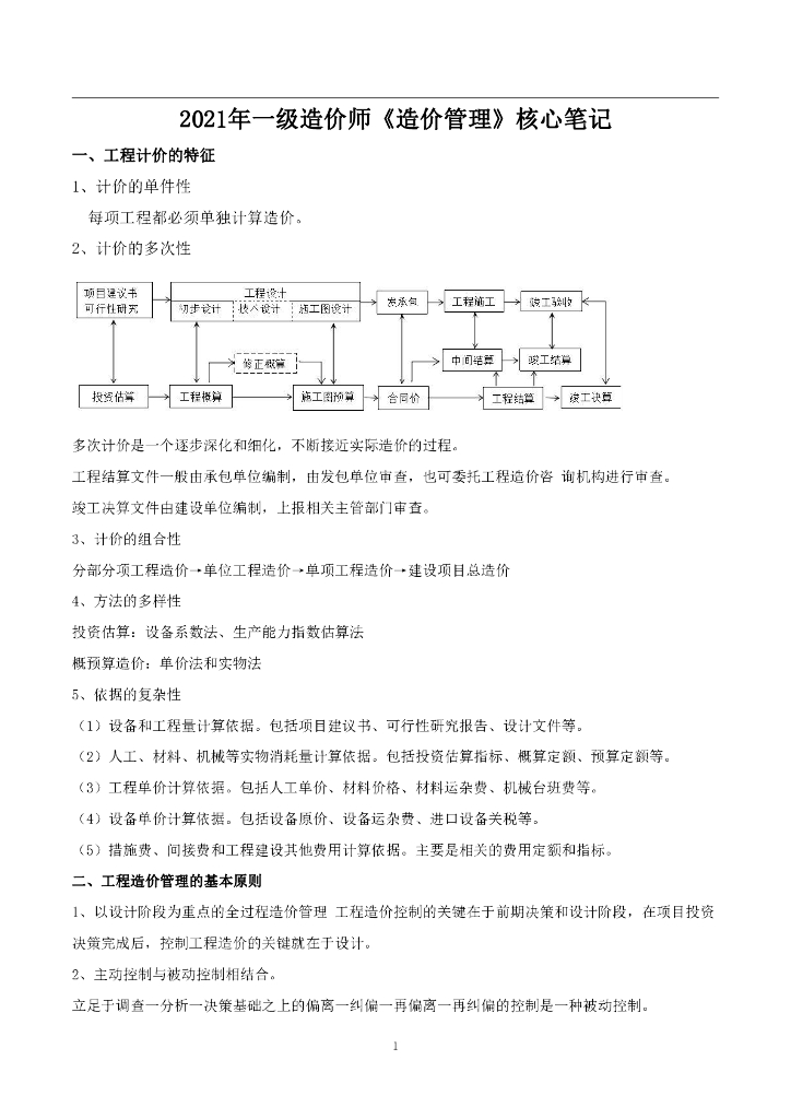 2021年一造《造价管理》核心笔记
