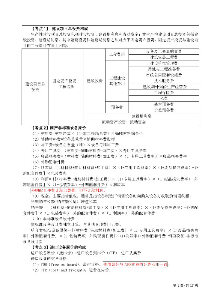 2021年一造工程计价高频考点
