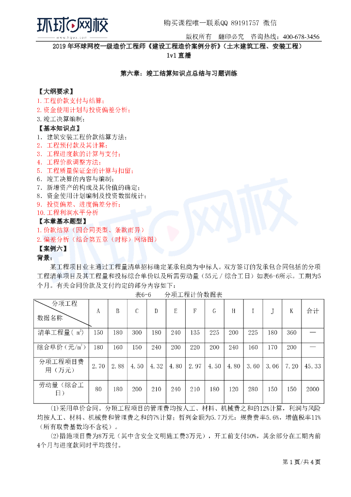 2019一造_竣工结算知识点总结与习题训练