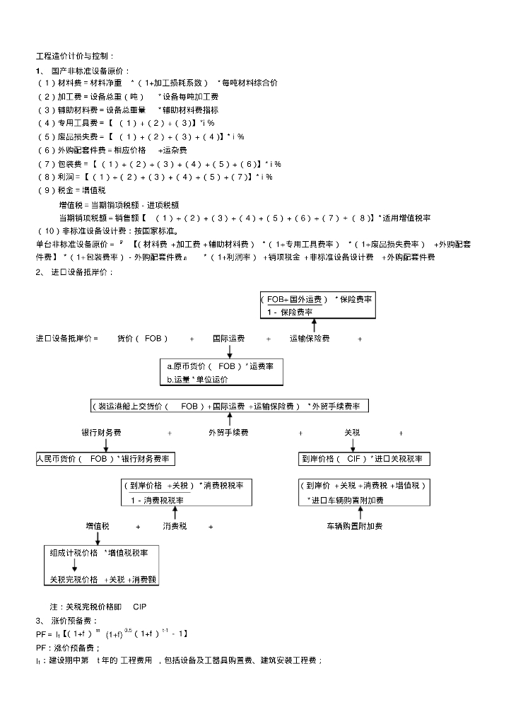 造价师考试案例公式（总结）