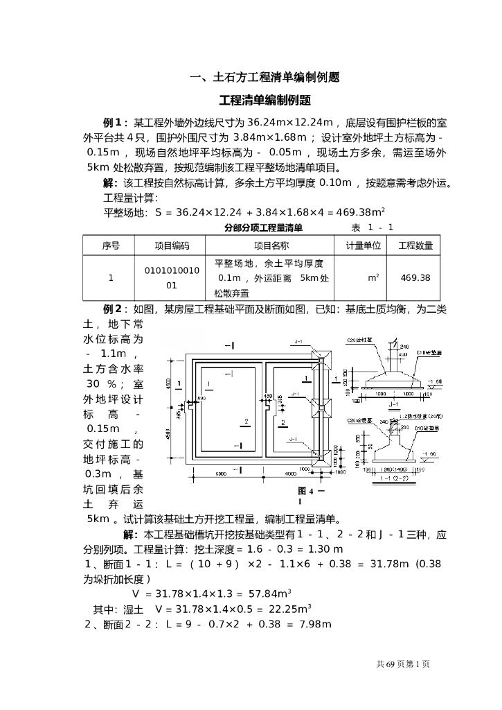 土石方工程清单编制例题（60页）
